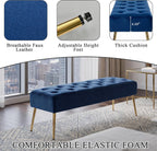 DUHOME Button-Tufted Ottoman Bench, Upholstered Bedroom Benches Velvet Footrest Stool Dining Bench Accent Bench for Entryway Dining Room Living Room Bedroom, Dark Blue