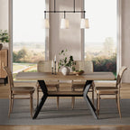 MECHYIN Extendable Dining Table for 4-8, 55-71 in, Storage Shelf, Natural | Flip Leaf Stores Under Top, No-Gap Metal Connectors, Chairs Tuck Under Pedestal Base, Oak Wood-Grain Top, Fits Apartments