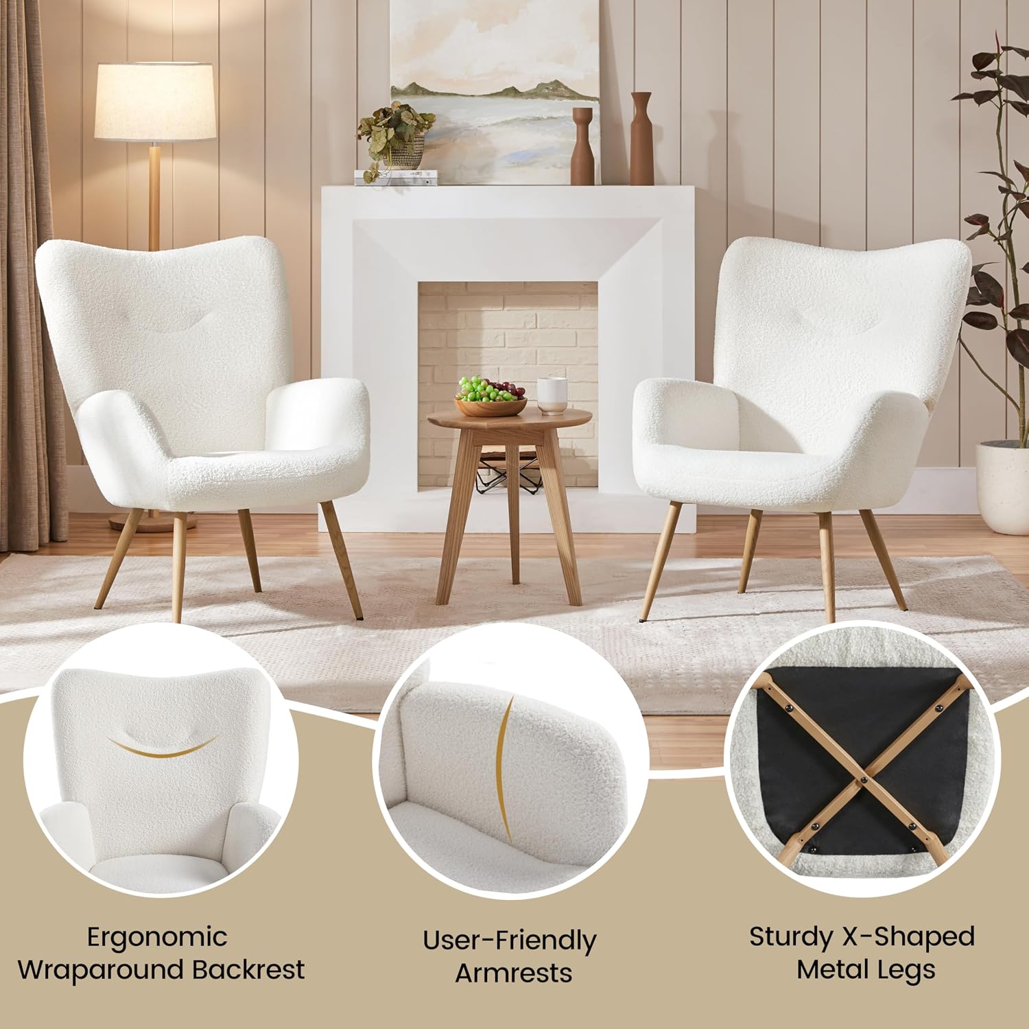 Yaheetech Barrel Chair, Fuzzy Accent Chair with High Back, White | Boucle Fabric Armchair with Soft Padded, Modern Vanity Chair, for Living Room Bedroom Makeup Room