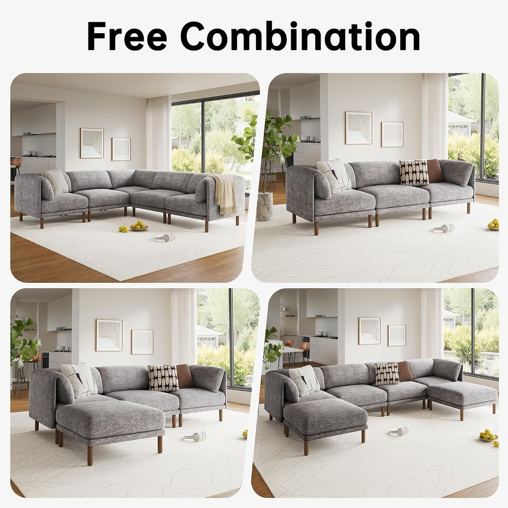 Cloud Sectional Couches for Living Room,Modular Sectional Sofa,Grey | V-Shaped Extra Deep 7 Seater,Mid Century Modern Oversized Sectional Couches with Solid Wood Leg,Large Sofa for Big Space