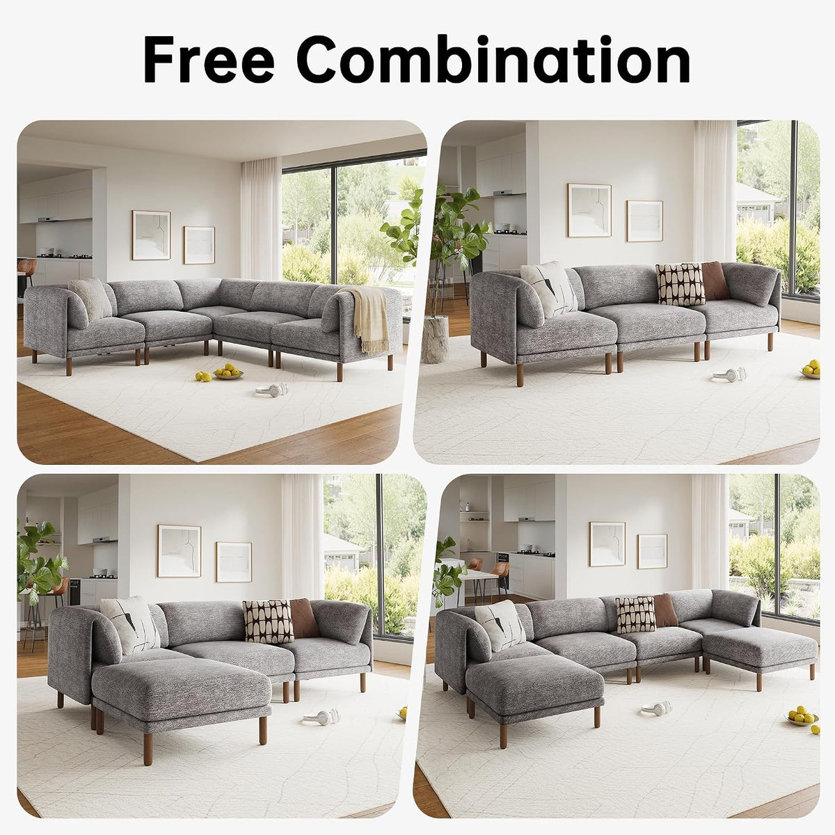 Cloud Sectional Couches for Living Room,Modular Sectional Sofa,Grey | V-Shaped Extra Deep 7 Seater,Mid Century Modern Oversized Sectional Couches with Solid Wood Leg,Large Sofa for Big Space