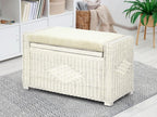 Bruno Handmade 32 Inch Rattan Wicker Chest Storage Trunk Organizer Ottoman W/Cushion White Color