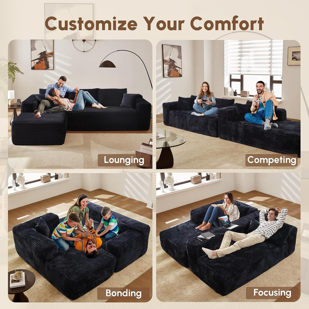 106" Cloud Sectional Couches for Living Room,L Shaped | Couch with Comfy Chaise,Modular Sofa with Deep Seat No Assembly Required,Black