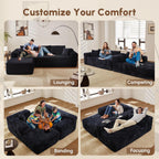 106" Cloud Sectional Couches for Living Room,L Shaped | Couch with Comfy Chaise,Modular Sofa with Deep Seat No Assembly Required,Black