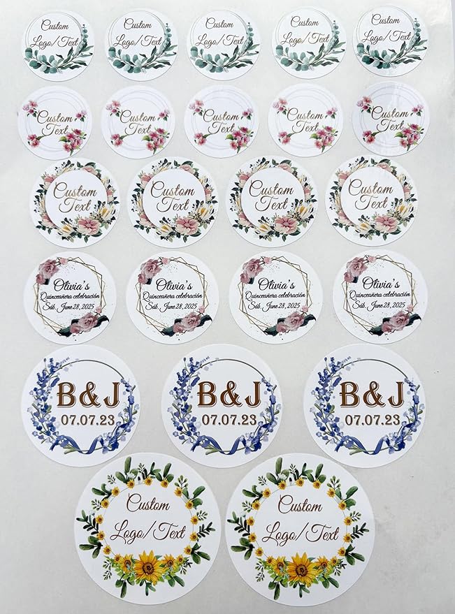 Custom Stickers for Weddings, Birthdays & Businesses - Personalized Labels with Your Logo - Waterproof, Fade and Heat Resistant - Pack of 100-1000 (Wreath K, 1.5 Inch)