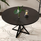 GarveeHome 47 Inch Round Dining Table for 4, Circle Kitchen Table with Pedestal Base, Farmhouse Wooden Dining Table for Small Spaces, Kitchen & Dining Room, Living Room（Black/Only Table）