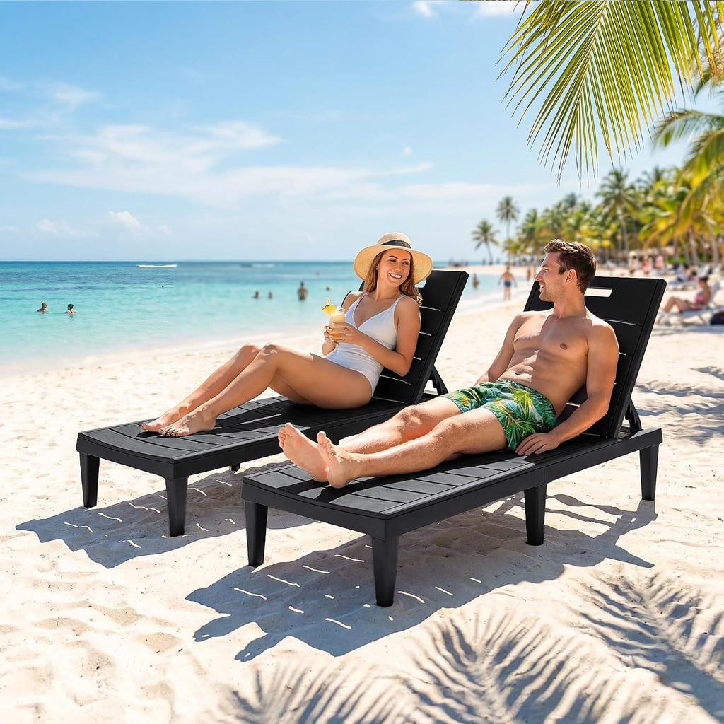 Homall Patio Chaise Lounge Chairs Set of 2, Outdoor Lightweight Lounge Chairs, 5 Position Adjustments Backrest for Outside Pool, Garden, Patio and Beach, Black