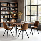 FurnitureR Set of 4 Swivel Suede Dining Chairs, Armless Mid-Back Upholstered Side Chairs with Padded Seat and Metal Legs, Comfortable Fabric Chair for Dining Room, Kitchen, Café, Restaurant – Brown