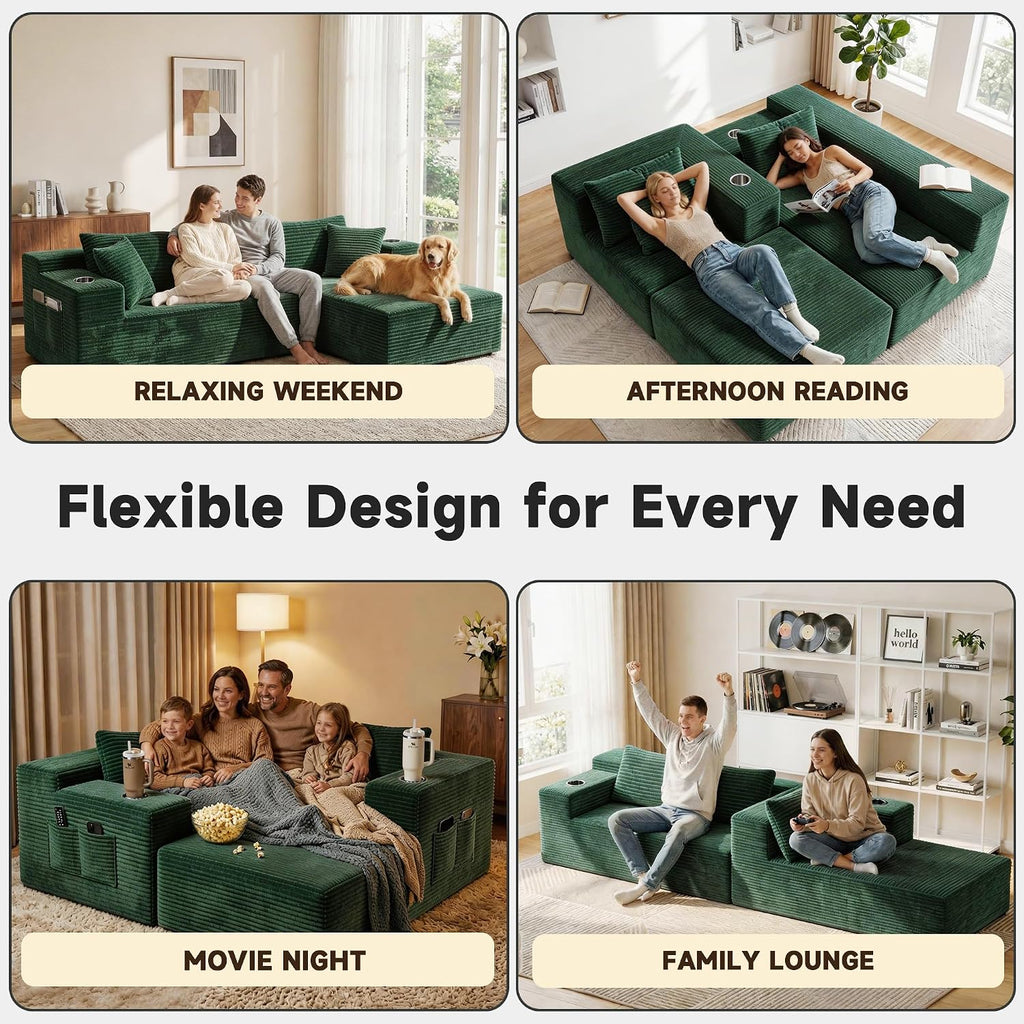 Bashaw 108" Cloud Sectional Couches Sofa with Chaise, Modular L-Shape Couch Deep Seat Memory Foam Compressed Sofa for Living Room