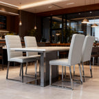 Modern Dining Chairs Set of 4, Grey Faux Leather Kitchen Chairs, Upholstered Armless Dining Room Chair with Silver Mental Legs Heavy Duty, Comfortable (Grey Chiars, Set of 4)