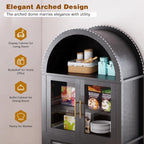 71" Tall Farmhouse Pantry Cabinet, Arched Glass Door Kitchen Storage Cabinet with Barn Door Design, Freestanding Buffet Cabinet with Adjustable Shelves for Kitchen,Living Room,Dining Room,Black