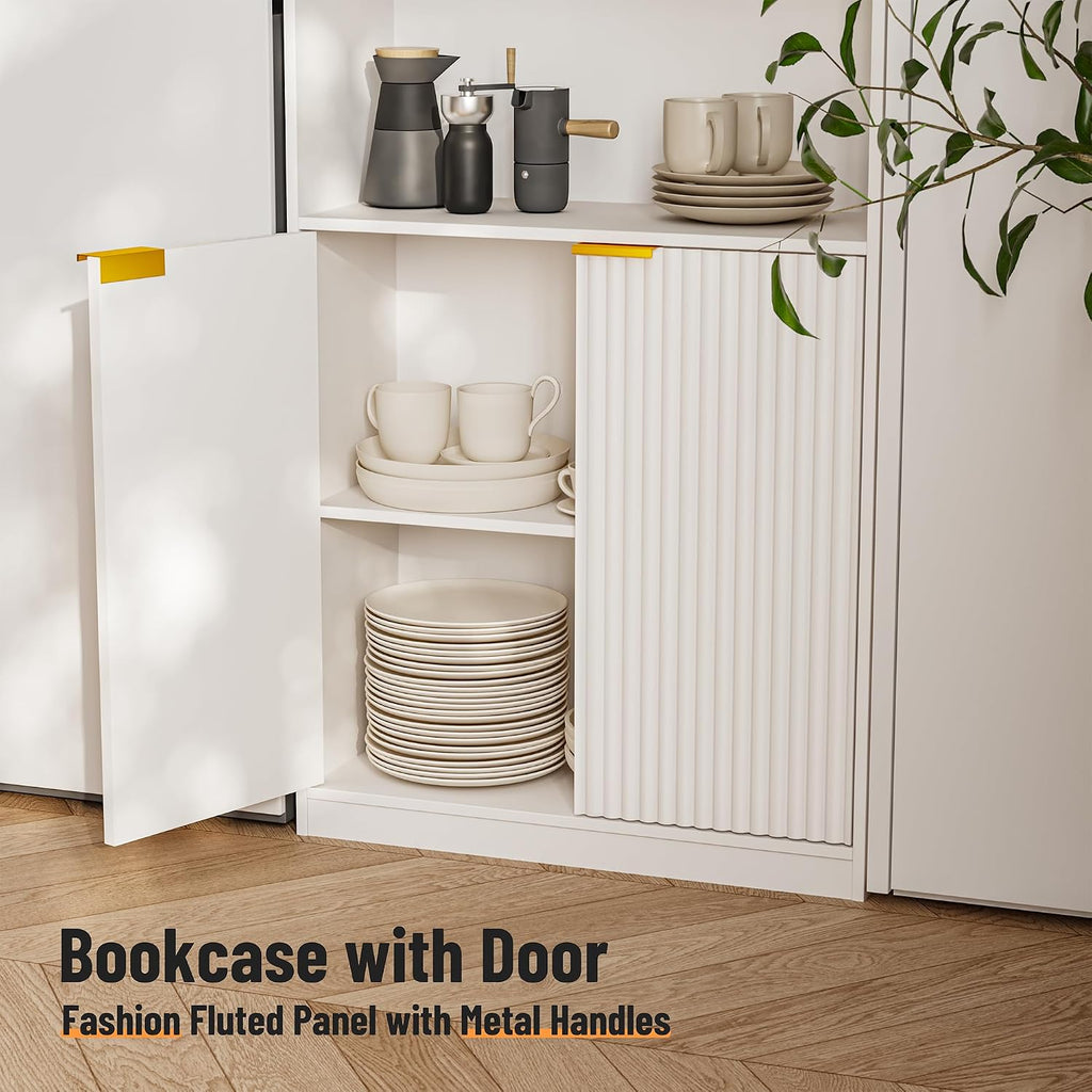 INNOD 69" Tall Book Shelve Bookcases with Doors, Floor Standing 6 Shelf Display Shelves, Bookshelf with Storage Shelf, Home Decor Furniture for Living Room Home Office