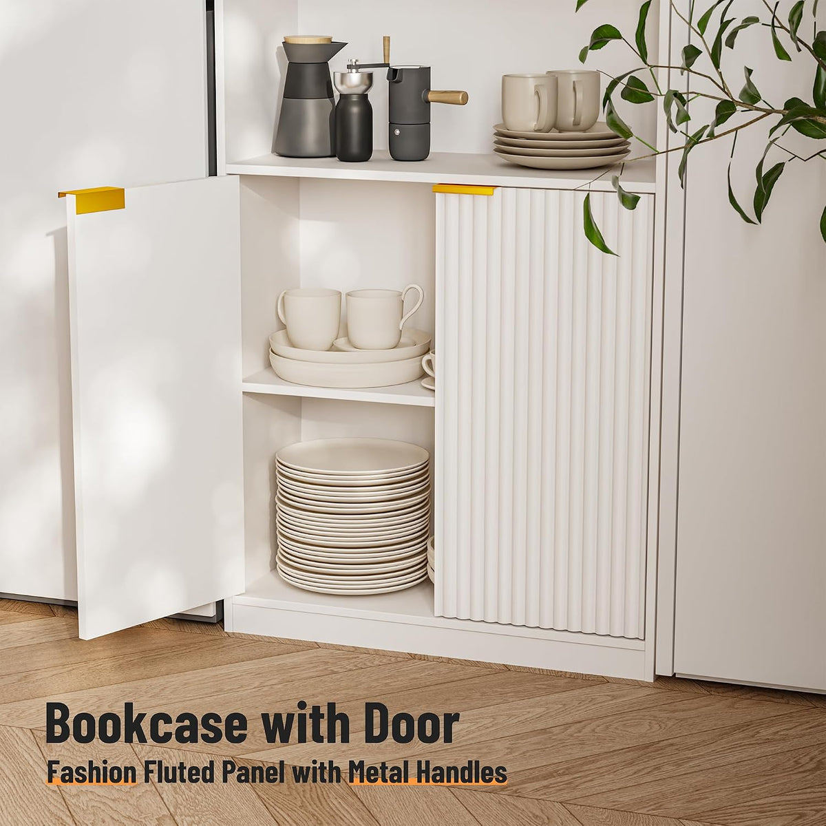 INNOD 69" Tall Book Shelve Bookcases with Doors, Floor Standing 6 Shelf Display Shelves, Bookshelf with Storage Shelf, Home Decor Furniture for Living Room Home Office