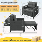 Yaheetech Convertible Futon Sofa Bed 3-in-1 Sleeper Chair Bed Tufted Couch with Adjustable Backrest, 2 USB Ports for Living Room Bedroom Small Space, Dark Gray