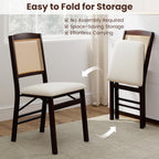 KOTEK Folding Dining Chairs Set of 4, Wooden Kitchen Chairs with Padded Seat & Rattan Backrest, Foldable Armless Side Chairs for Dining Room, Living Room (Espresso & Beige)