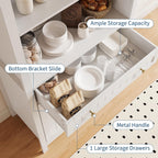Modern Farmhouse Arched Pantry Cabinet 73" – Freestanding Tall Storage with Adjustable Shelves & Drawer – Accent Kitchen, Dining, Living or Bedroom Cupboard – Embossed White