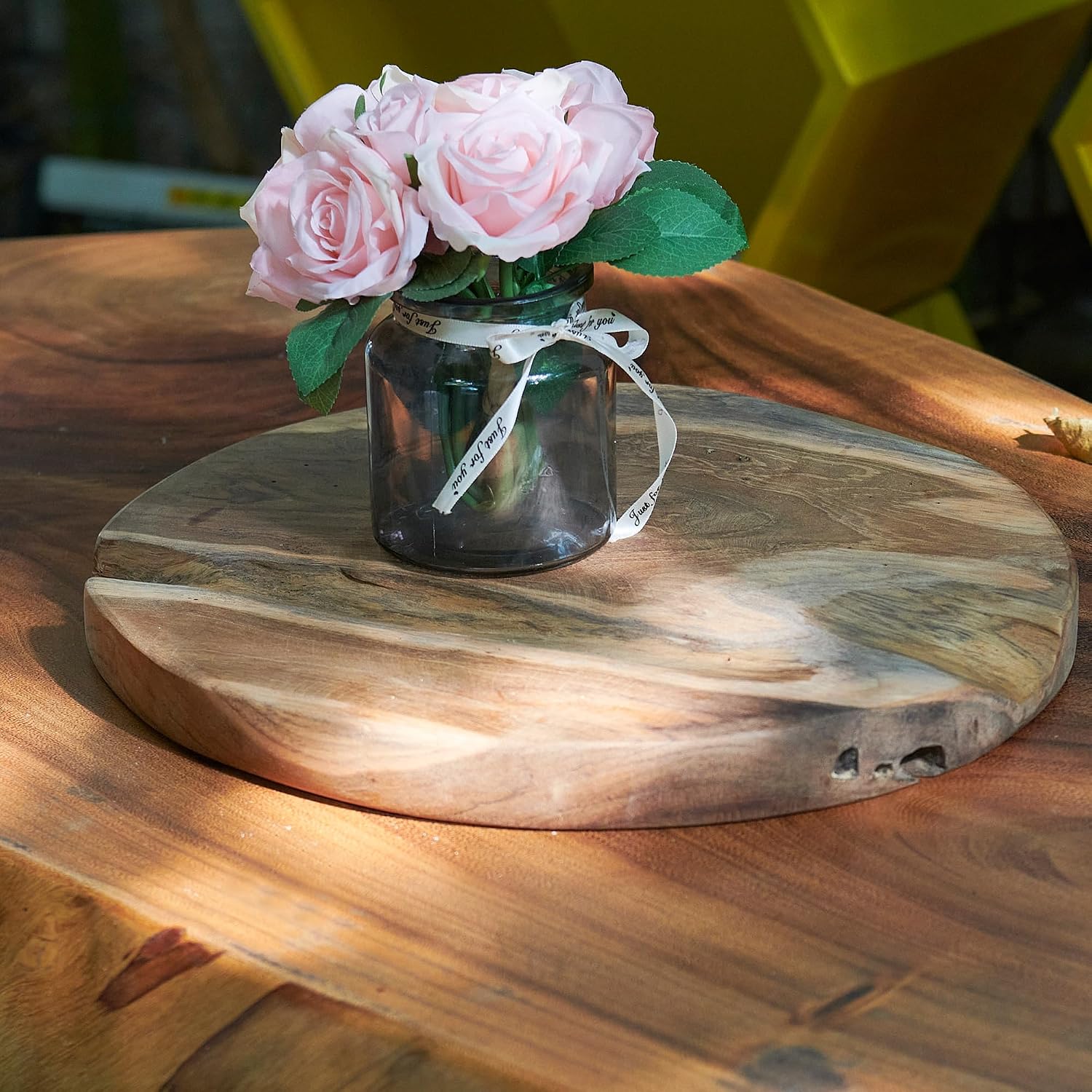Natural Round Teak Wood Slice Slab 15.6"x15.6"x1.98" Live Edge Hand Crafted Varied Shapes Solid Wood Slab Handmade Wooden Board Resin End Table Slab Side Table Top Wall Home Décor