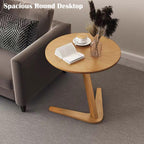 YUNMUARY-C-Shaped Side Table Round Side Tables for Couch Space-Saving Sofa Table Slide Under Couch for TV Dinner Laptop Side Over Solid Wood End Table for Living Room Modern Nightstand (Light Brown)