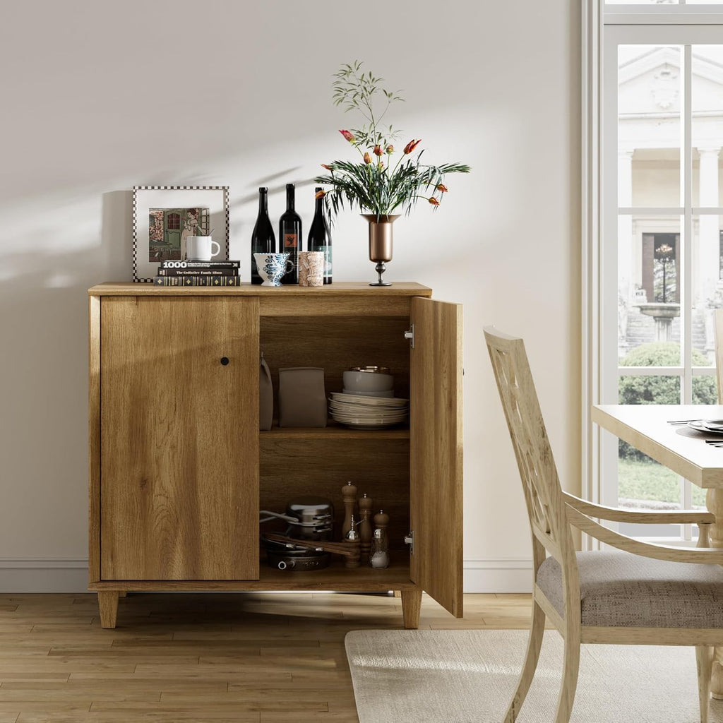 FENSULN Sideboards Buffet Cabinet Wide Credenza Buffet Table with Adjustable Shelf, Modern Kitchen Accent Cabinet with Storage Compartments for Dining Room Living Room, Hallway, Oak Brown