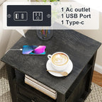 MUUEGM Farmhouse Nightstand 18” Brown End Table with Charging Station Rustic Wood Tall Bedside Table with 2 Drawers Storage Small Dresser Open Shelf for Bedroom, Living Room, Closet