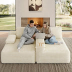Yaheetech 110" Sectional Sofa Couch with Chaise, Beige | Sectional Sofa Cloud Couch Corduroy Modular L-Shape Couch No Assembly Sofa with Detachable Pillow for Living Room Guest Room