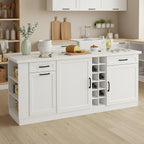 Large Kitchen Island,Wood Freestanding Islands with Storage Drawers, Trash Cabinet, Adjustable Shelves, Cabinet & Spice Rack,Farmhouse Kitchen Island for Kitchen & Dining Room