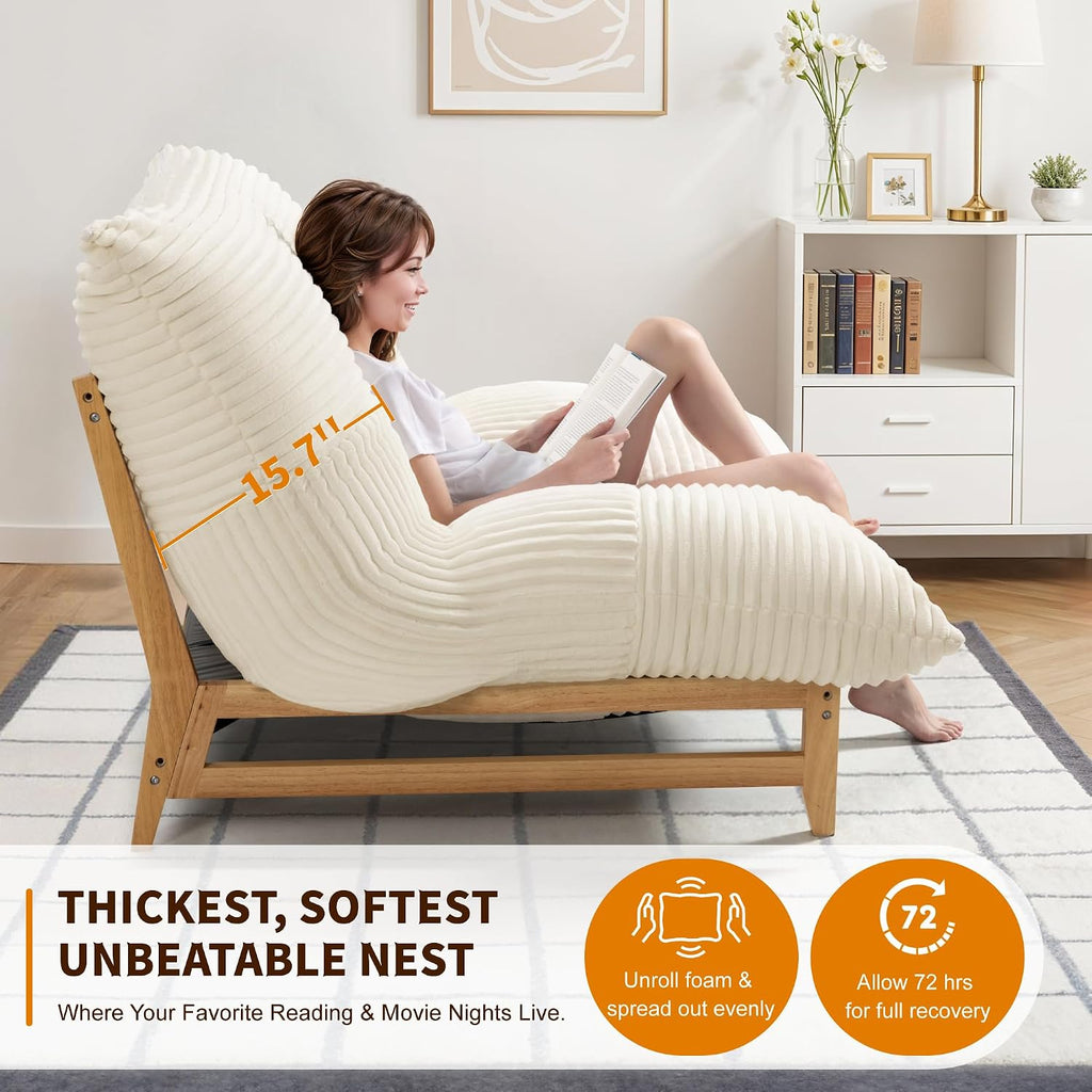 Cloud-Like Oversized Accent Chair Comfy Reading Chair for Adults, Extra-deep Seat Bean Bag Chairs, Convertible Stuffed Bean Bag Cushion with Removable Washable Cover