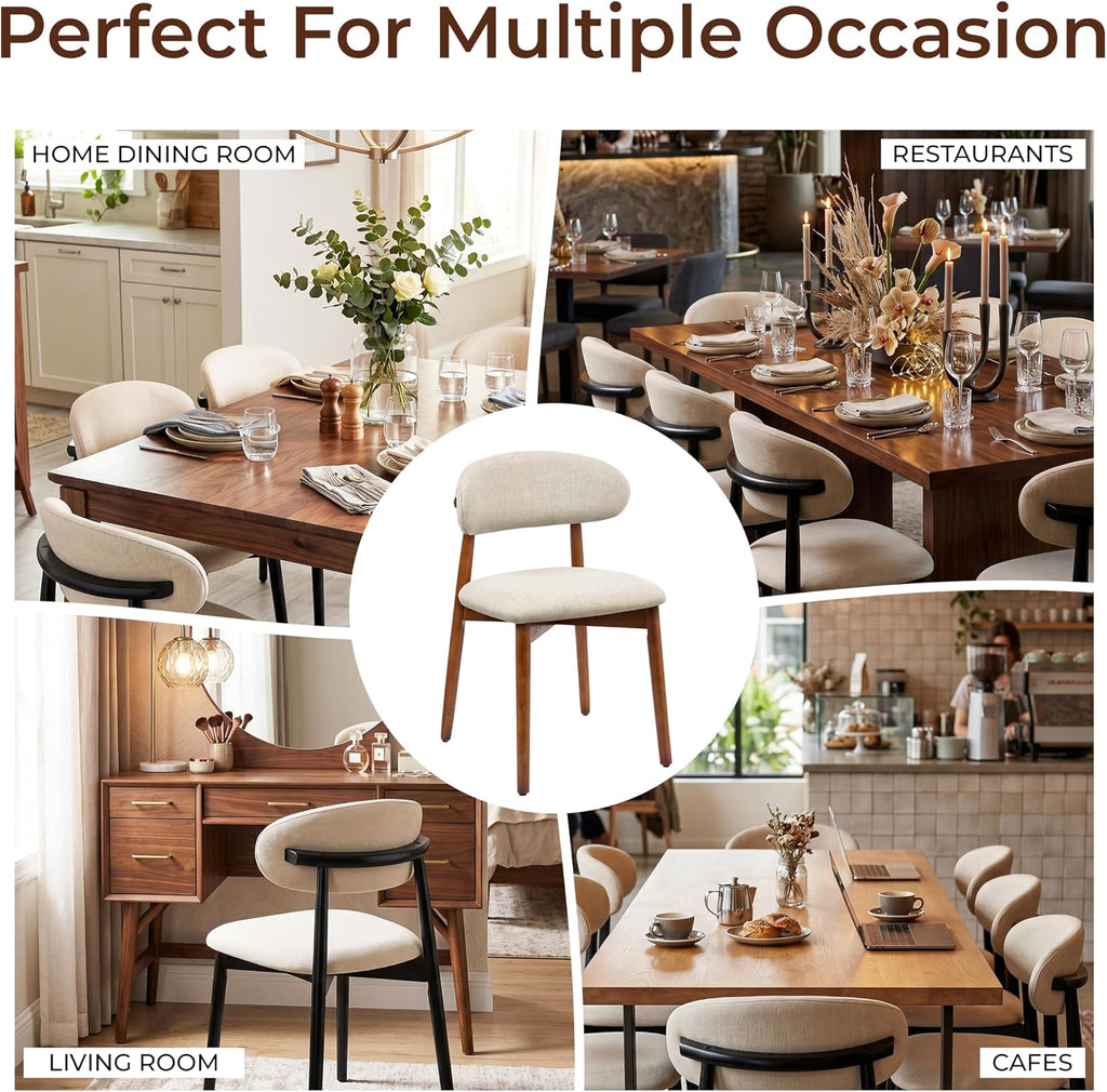 Farmhouse Dining Chairs Set of 4, Mid Century Modern Wooden Velvet Fabric Upholstered Kitchen Chairs with Curve Back, Dining Room Chairs for Living Room Restaurant Cafe with Brown Legs, Warm Gray