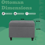 Ottoman with Storage 24'' Storage Ottomans Fabric Ottoman Footstools Small Upholstered Foot Rest Stool for Couch, Living Room, Bedroom, Entrance Shoe Bench Grey