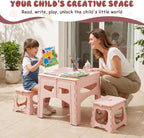 Kids Foldable Table and 2 Chairs Set, Portable Toddler Activity Table with Rounded Corners, PP Plastic Folding Picnic Set for Crafts, Snacks, Playroom, Patio, Indoor Outdoor Use