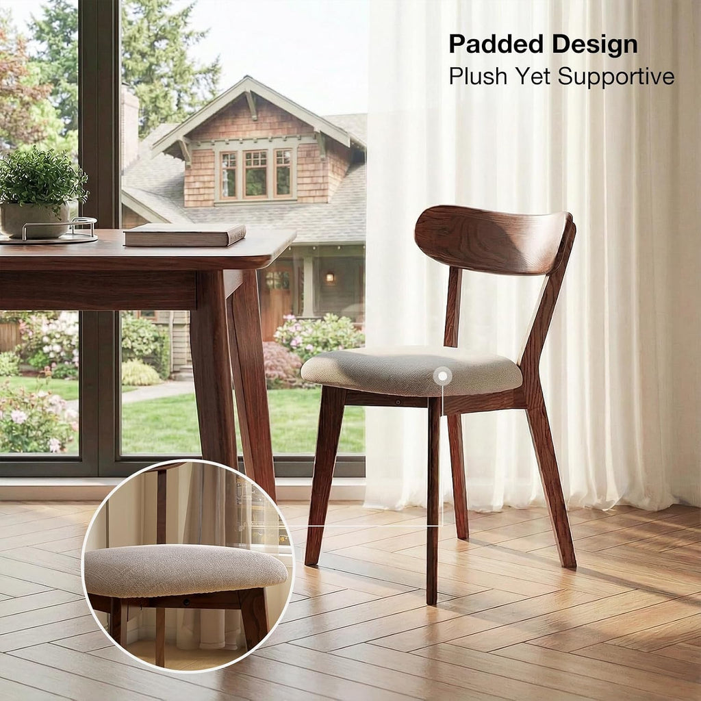 100% Solid Oak Wood Dining Room Chairs - Practical Kitchen Chairs - Wood Chair for Dining Room, Kitchen (8, Walnut with Grey Cushion)