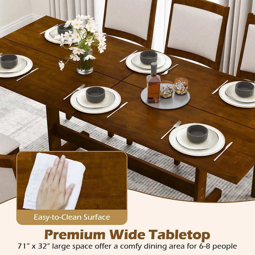 Giantex 71" Dining Table for 6-8, Large Kitchen Table with H-shaped Rubber Wood Leg and Wood Grain Tabletop, Reinforced Back Support, Non-slip Foot Pads, Dinner Tables for Living Room, Office, Dinette
