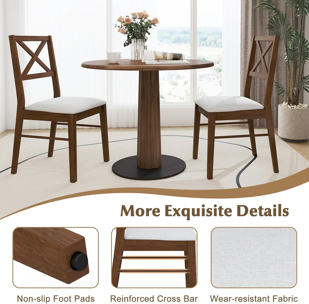 COSTWAY Wood Dining Chairs Set of 4, Upholstered Farmhouse Modern Dining Room Chairs with Backrest and 400LBS Capacity for Kitchen (Brown)