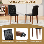 Round Dining Table Set for 6, 43-59" Extendable Dining Room Table Set, Walnut Wood Grain Table and 6 Black PU Leather Upholstered Chairs Set, Mid Century Modern Kitchen Table Set with Cross Legs