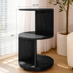 KAYMILY Round End Tables, Mid Century Modern 3 Tier Side Table for Living Room, Bedroom, Office, 25" Tall Accent Nightstand with Open Storage Shelves, Easy Assembly, MDF Wood - Rotating - Black