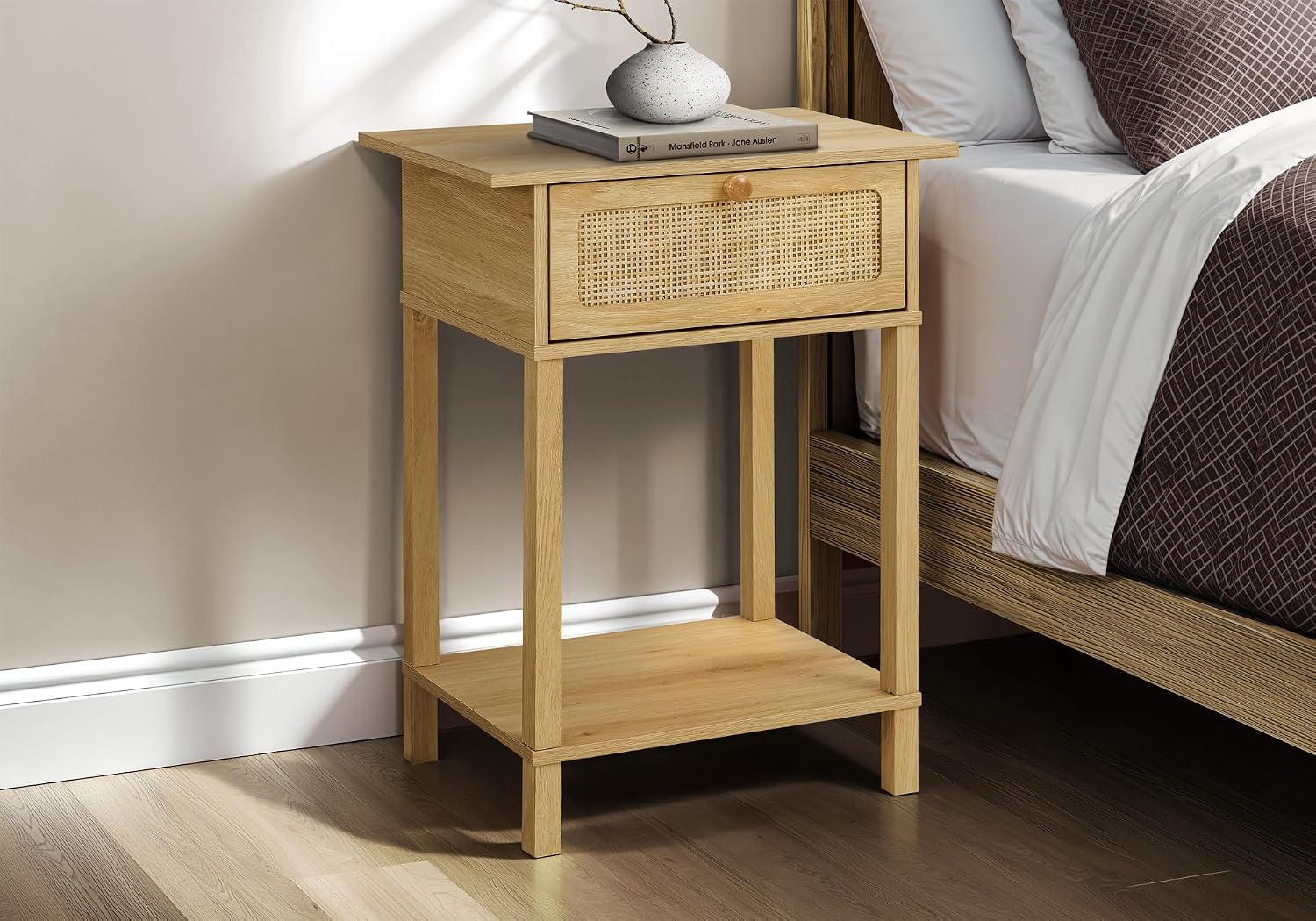 Monarch Specialties I 3842 Accent Table, 2 Tier, End, Nightstand, Side Table, Bedroom, Living Room, Natural Laminate