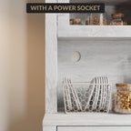 TrailBlaze Freestanding Pantry Cabinet with Microwave Stand - Coffee Bar & Buffet Hutch - 4 Doors and Adjustable Shelves - Tall Storage Cupboard for Dining Room - Color: Grey