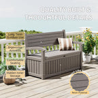 80 Gallon Lockable Deck Bench with Storage, Resin Stripes Outdoor Storage Box, Waterproof Outdoor Porch Bench for Cushions Garden Tools, and Pool Supplies, Grey