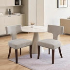 Mid Century Modern Farmhouse Dining Chairs Set of 2, Linen Upholstered with Curved Backrest & Copper Nail Trim, Hardwood Frame, Beige