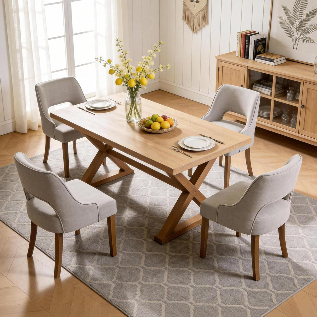 ClinQ Wooden Dining Chairs Set of 6, Modern Fabric Upholstered Kitchen Chairs Dining Chair, Mid Century Modern Chair for Kitchen Dining Room, Farmhouse Kitchen Chairs, Light Gray-Walnut Legs