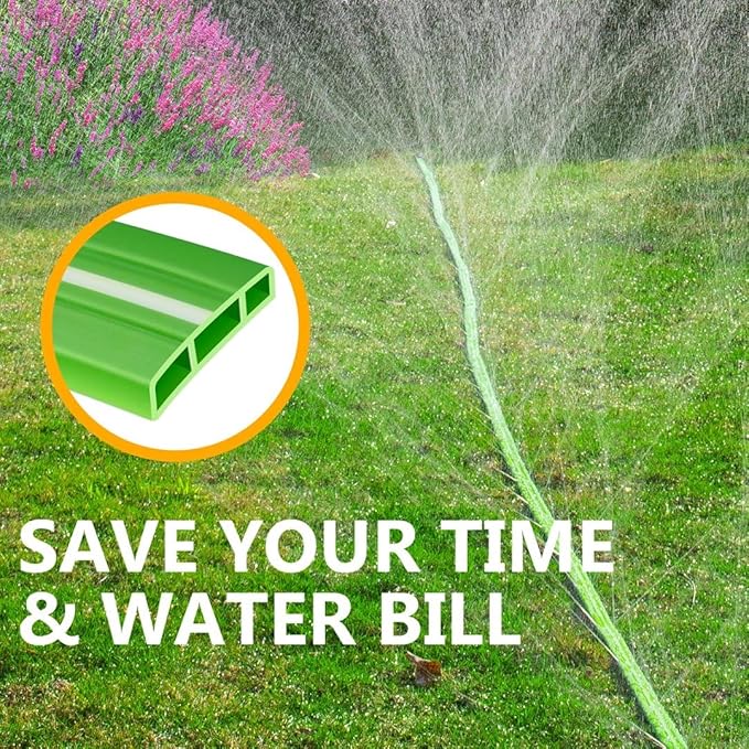 LAVEVE Heavy Duty Sprinkler Soaker Hose 50 FT, Flat Garden Hose with Holes, Efficient Flexible Irrigation Hose for Yard, Lawn and Garden, Includes Stakes (25FT x 2Pack)