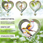 3D Hummingbird Heart Wind Spinner for Outdoor Decor, Stainless Steel Hanging Wind Sculpture, Garden Gifts for Mom, Mother’s Day, Rustproof Metal Yard Art for Patio, Porch, and Bird Lovers