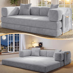 78.8" Convertible Futon Sofa Bed, Couch for Living Room | Corduroy Loveseat Sleeper Sofa, Modular Futon Couch with Storage Pocket, Pull Out Couch No Assembly | Grey