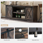 AMERLIFE 4 Piece Farmhouse Table Set with 66" TV Stand, Dark Oak | Coffee Table & 2 End Tables, TV Stand with Sliding Barn Door Design, Charging Station, USB Ports, Living Room Furniture