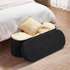 VEVOR Oval Storage Ottoman Bench, Foldable Teddy Fleece End of Bed Bench, Folding Upholstered Bed Ottoman Chest with Large Storage Space, Supports 660 lbs, for Living Room, Bedroom, Entryway, Black