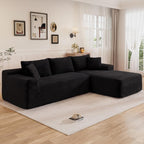 95" L Shaped Cloud Sectional Couches for Living Room, Modern Comfy Modular Deep Seat Memory Foam Compressed Corduroy Sofa Oversized Right Facing Chaise, No Assembly Required, Balck