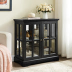 32" H LED Accent Curio Cabinet with 7 Color Lights for Collectibles, Modern Storage Cabinet with Tempered Glass Doors, (Black)