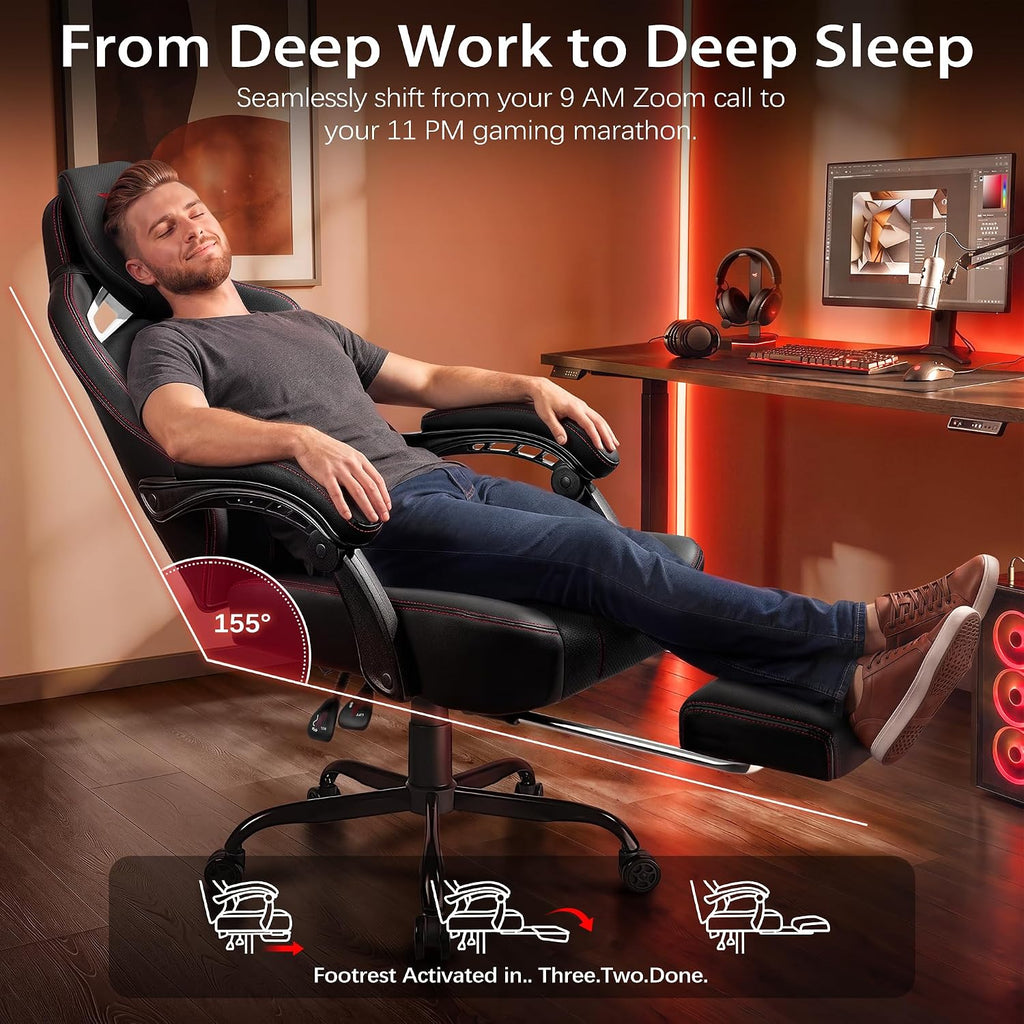 VITESSE Big and Tall Gaming Chair 400lb Capacity with Footrest | Racing-Style High Back Video Game Chair for Adults, PU Leather Computer Chair with Oversized Headrest for Gaming and Work
