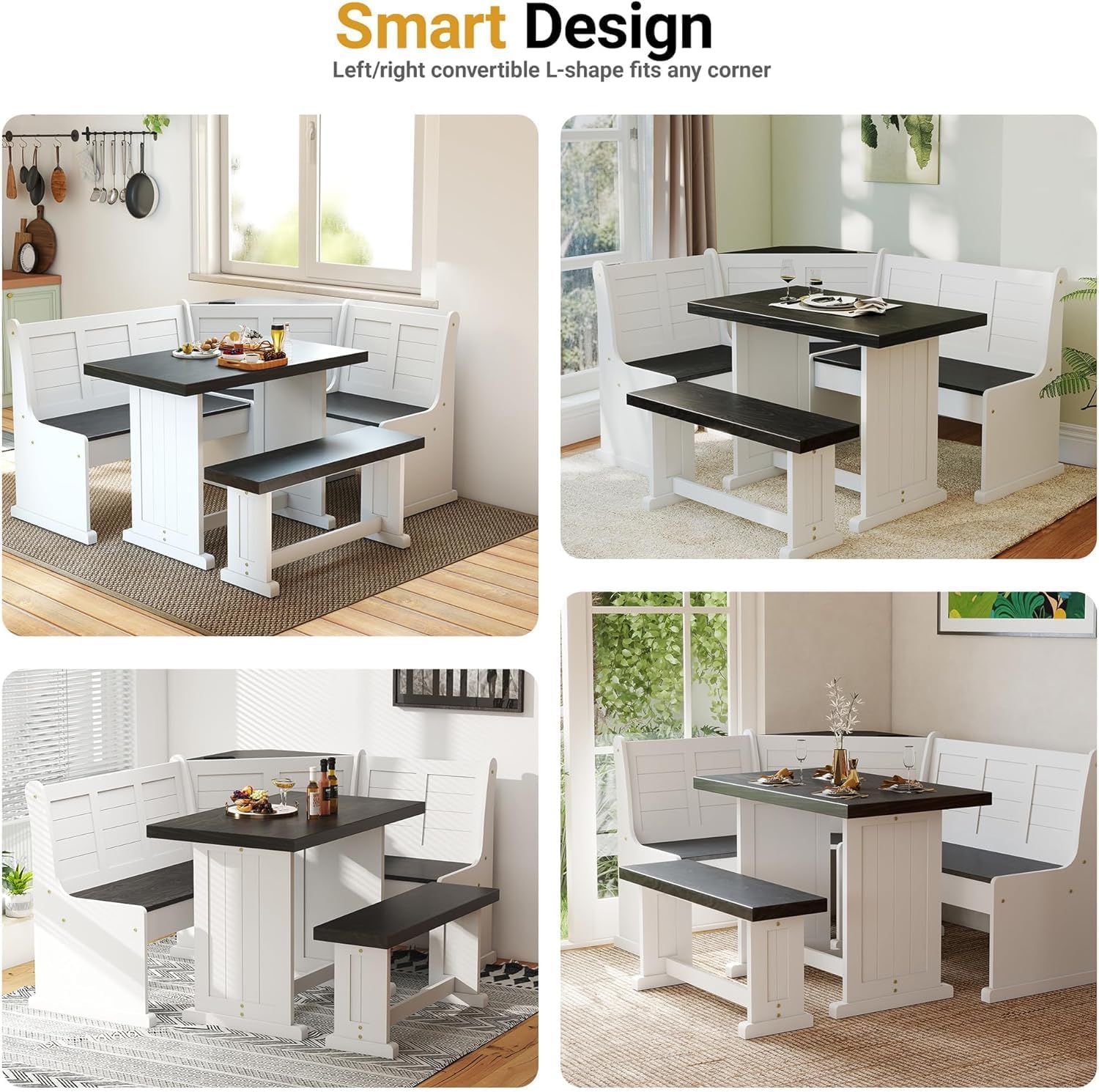 ENOR Solid Wood Breakfast Nook Table,Corner Dining Table Set for Dining Room