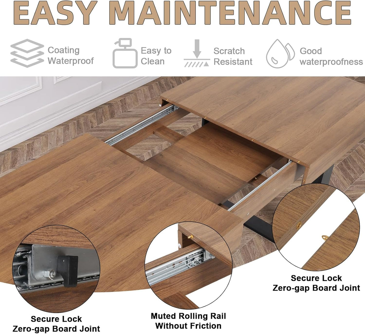 STHOUYN 63”-79” Extendable Dining Room Table, Modern Farmhouse Wooden Kitchen Table, Long Expandable Dining Table for 6 8 10, Large Expanding Tables Conference Tables (Walnut Brown)